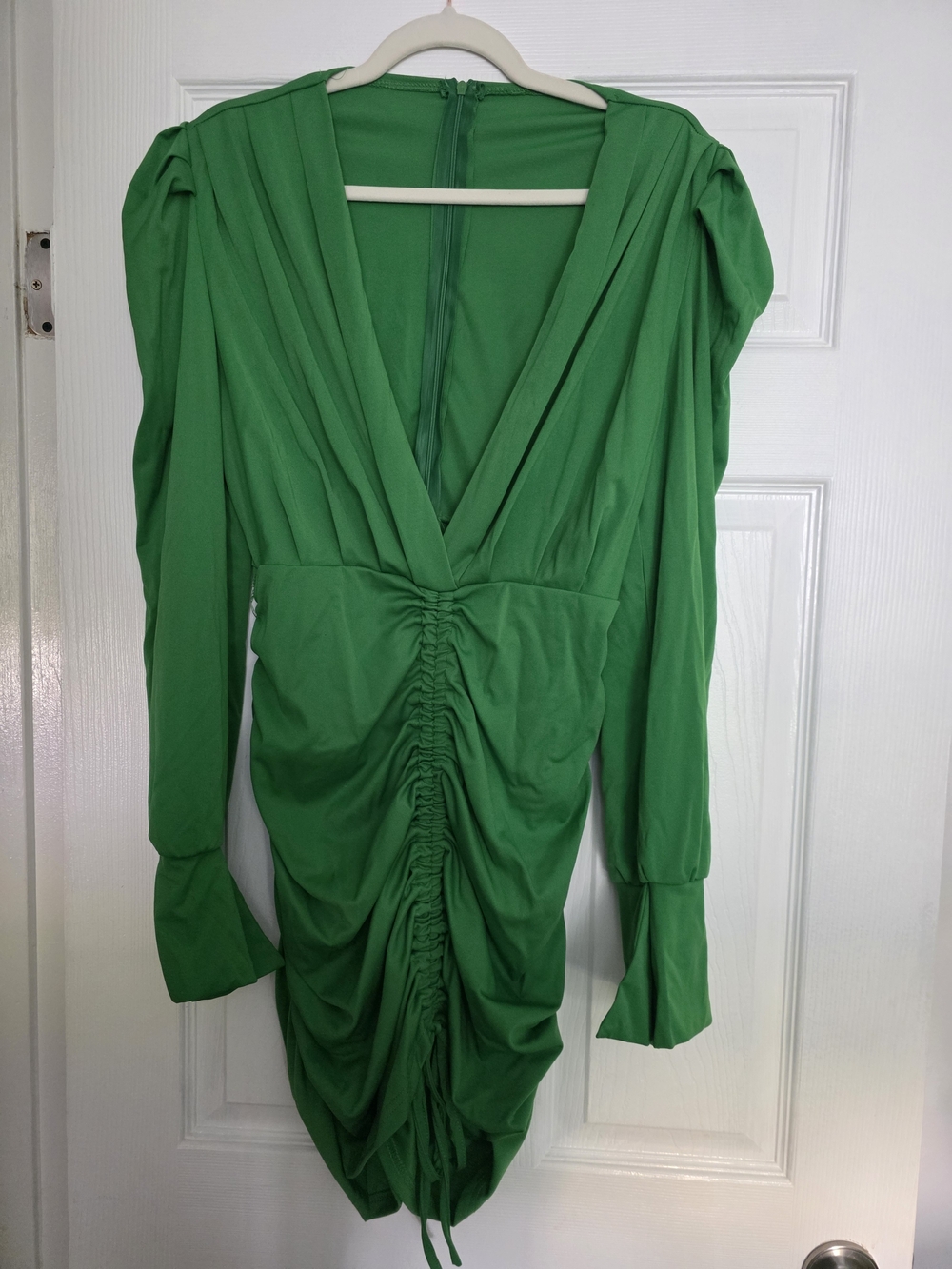 Women's Green Ruched V-Neck Dress